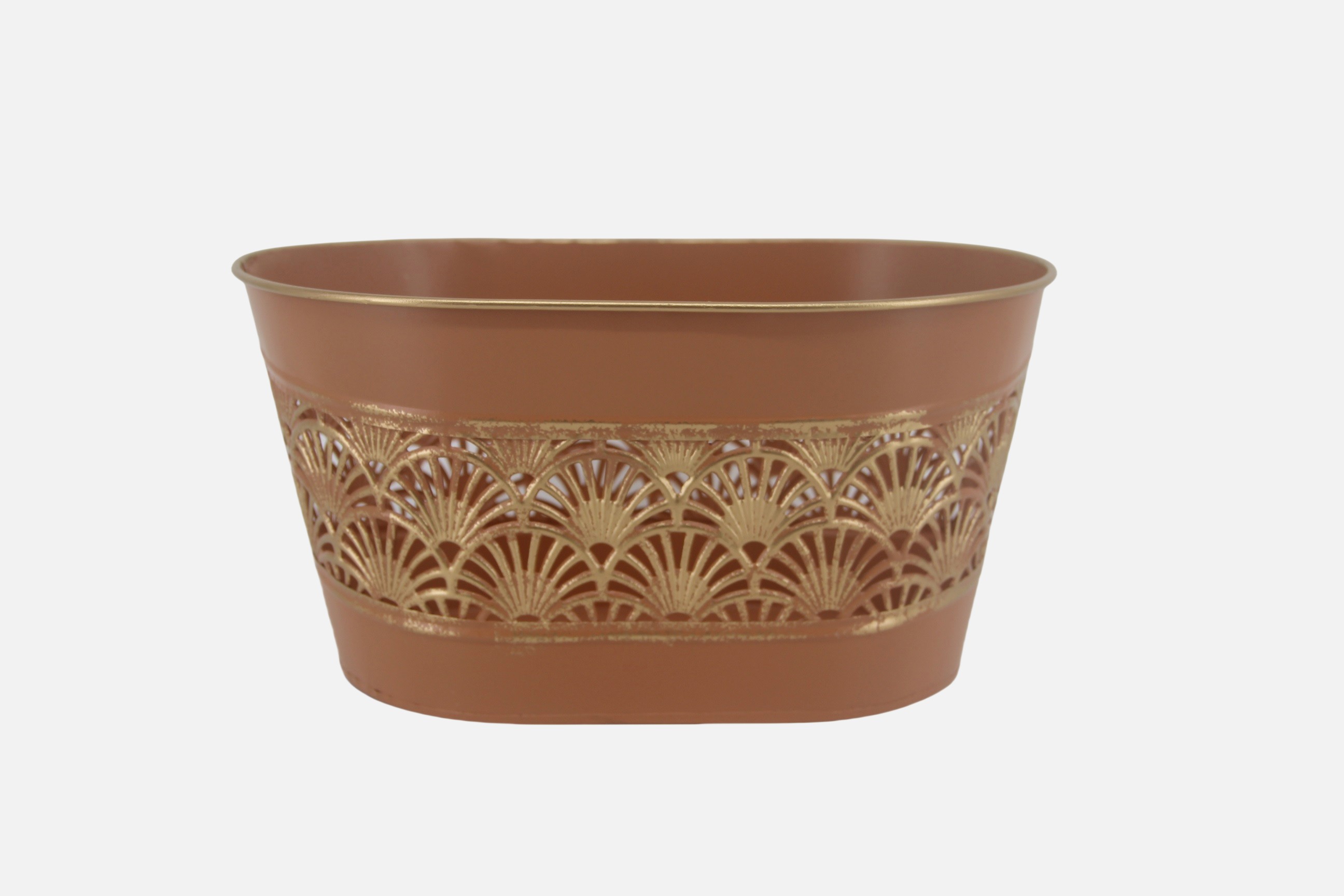 Oval Brown Metal Basket Gift Basket Embossed Design Planter