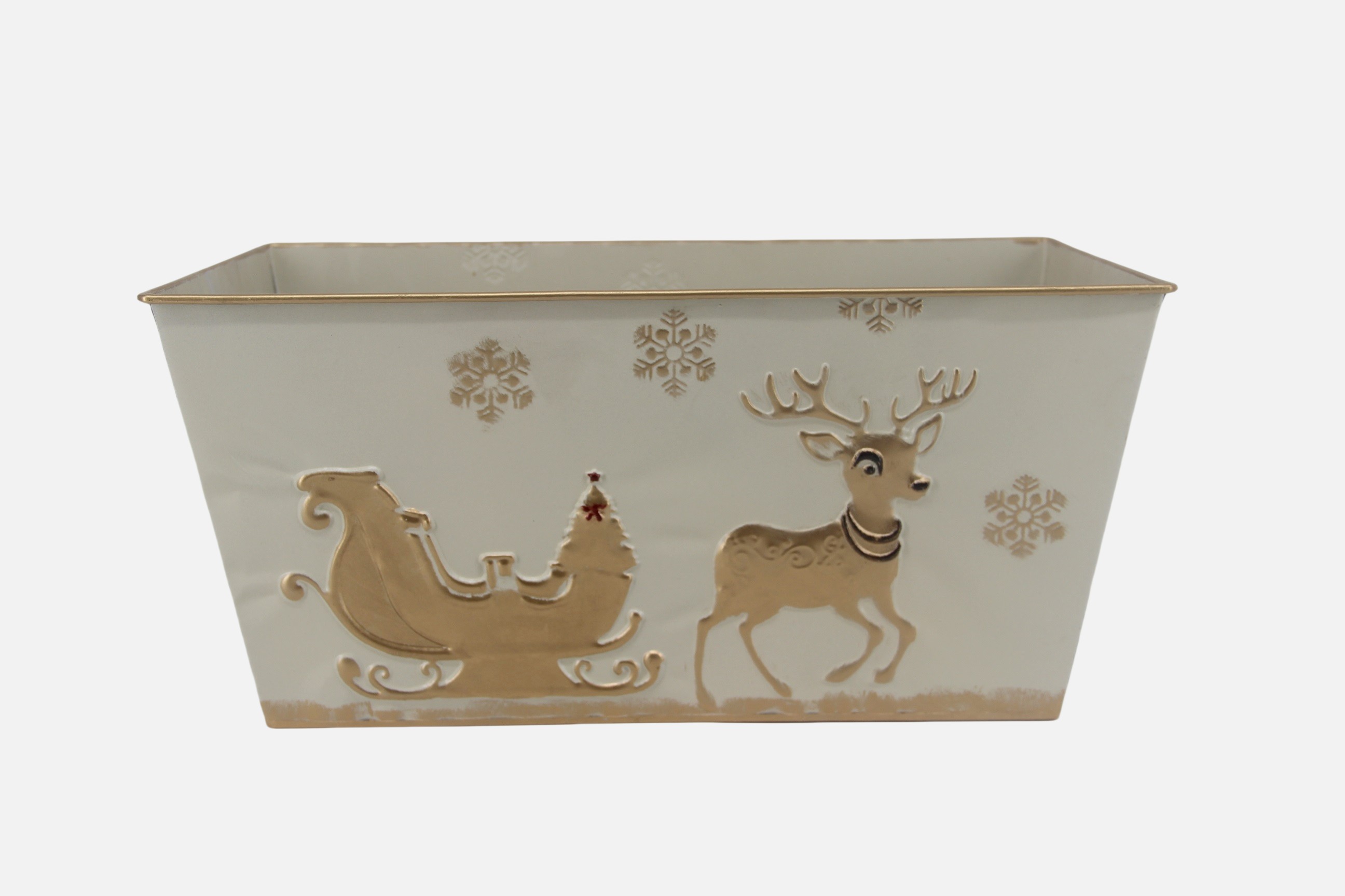 Rect. White Metal Basket w/Indeer