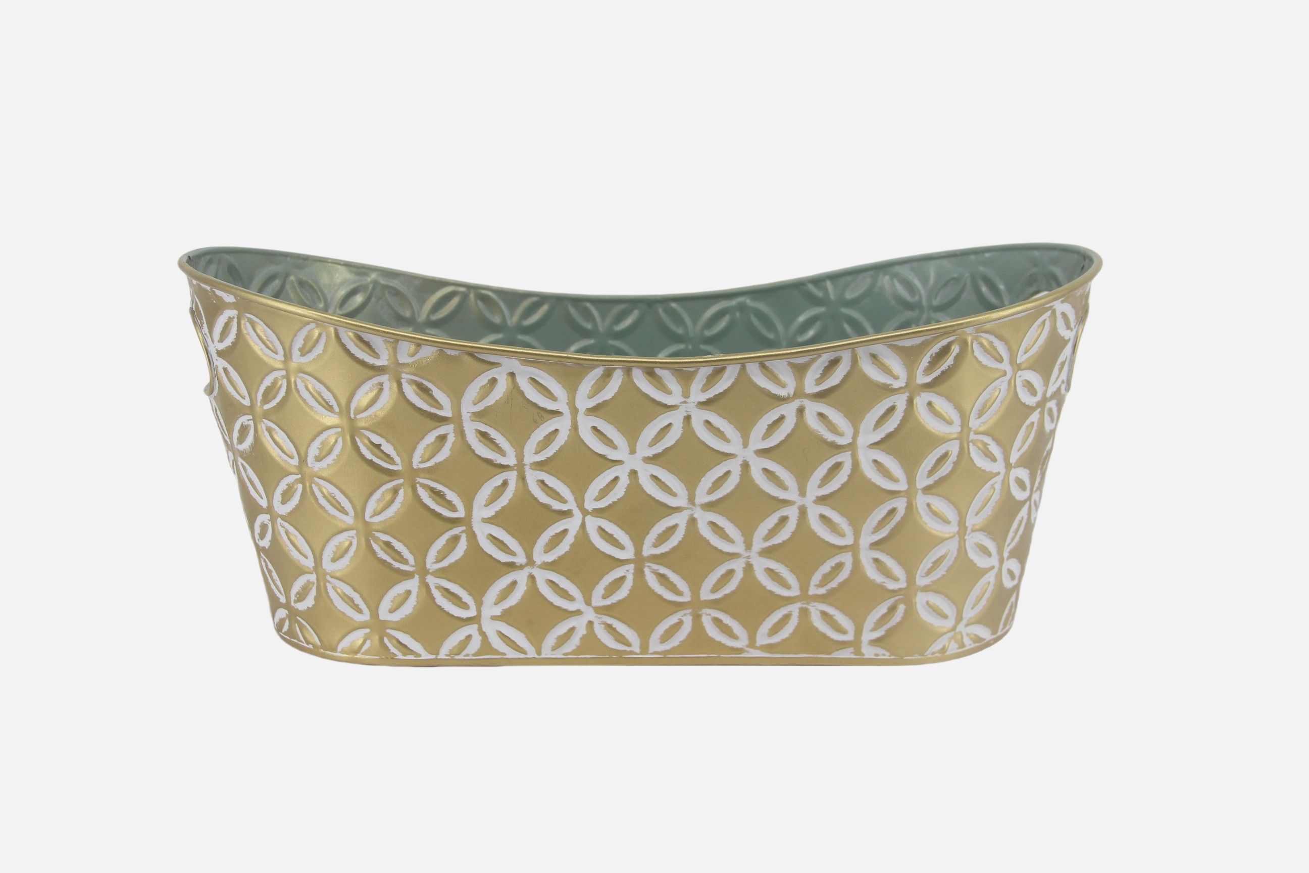 Oval Metal Basket Gold Embossed